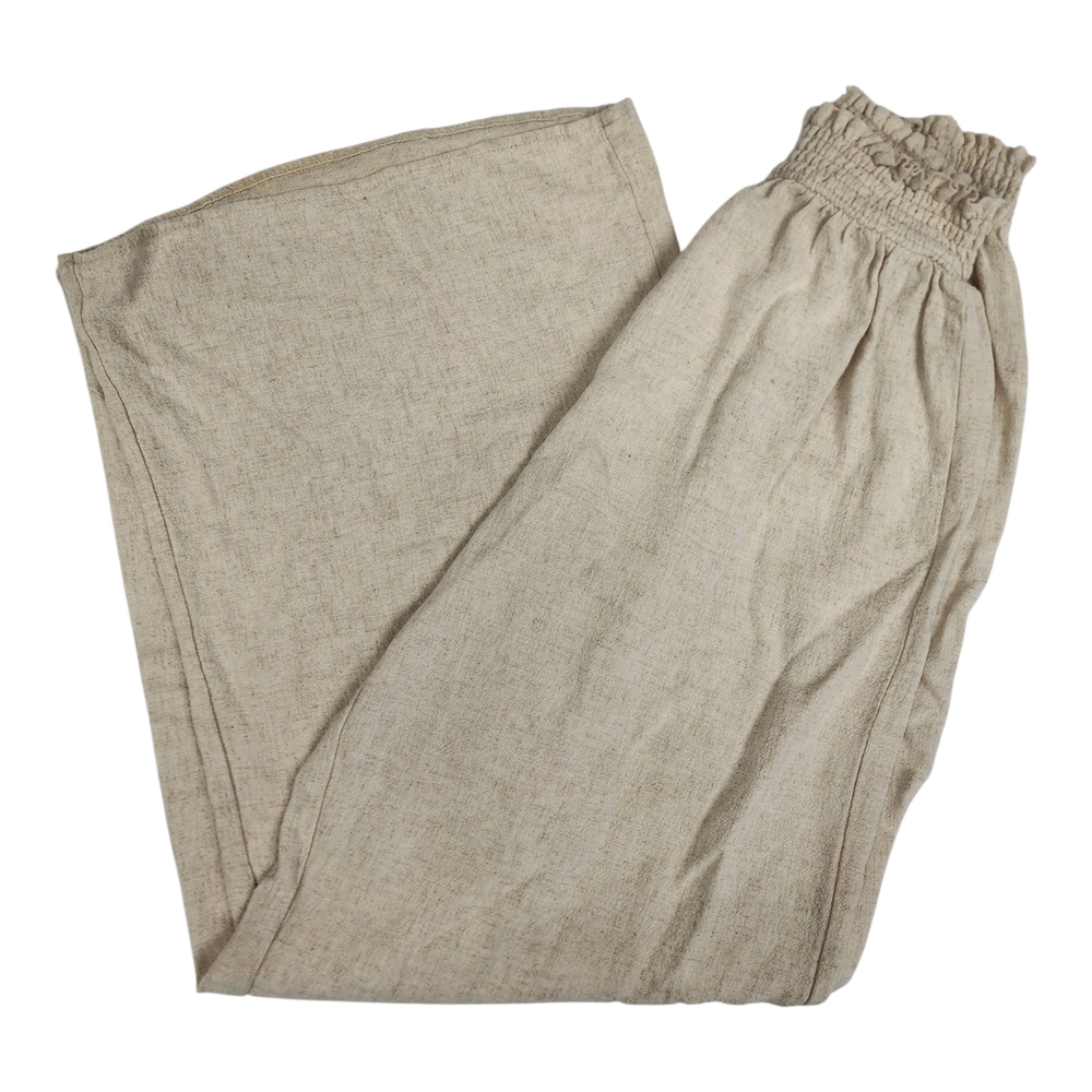 Pink Lily Palazzo Pants Womens Sz Med Tan Beige Linen Blend Beachy Coastal